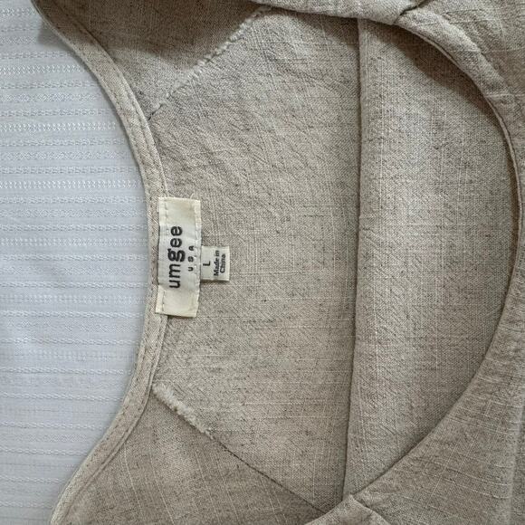 UMGEE Linen Blend Dress Oatmeal High Low Hem Pockets Boho Lagenlook Cover Up - Picture 3 of 8